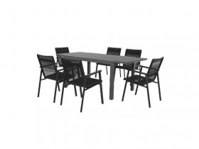 LIVARNO home Alu-Rope-Set »Miami«, 7-teilig - Ausziehtisch und 6 Stapelsessel, anthrazit