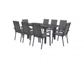 LIVARNO home Alu-Set »Houston«, 9-teilig - Ausziehtisch & 8 Stapelsessel, grau
