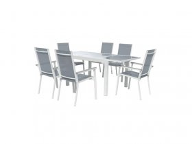 LIVARNO home Alu-Set »Houston«, 7-teilig - Ausziehtisch & 6 Stapelsessel, weiß/hellgrau