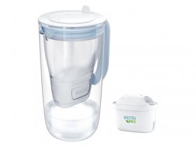 BRITA Tischwasserfilter aus Glas hellblau inkl. 1x MAXTRA PRO ALL-IN-1 Filterkartusche