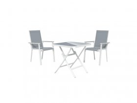 LIVARNO home Alu-Set »Houston«, 3-teilig - Klapptisch & 2 Stapelsessel, weiß/hellgrau