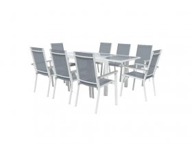 LIVARNO home Alu-Set »Houston«, 9-teilig - Ausziehtisch & 8 Stapelsessel, weiß/hellgrau