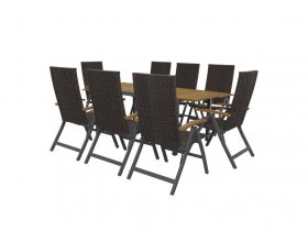 LIVARNO home Geflecht-Set »Valencia«, 9-teilig - Ausziehtisch & 8 Klappsessel, braun