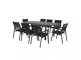 LIVARNO home Alu-Rope-Set »Miami«, 9-teilig - Ausziehtisch und 8 Stapelsessel, anthrazit