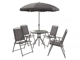 LIVARNO home Sitzgruppe, mit Sonnenschirm, 6-teilig, anthrazit