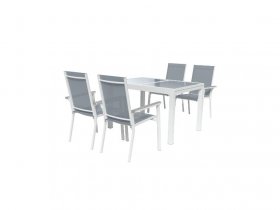 LIVARNO home Alu-Set »Houston«, 5-teilig - Ausziehtisch & 4 Stapelsessel, weiß/hellgrau