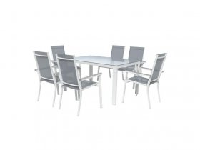 LIVARNO home Alu-Set »Houston«, 7-teilig - Standardtisch & 6 Stapelsessel, weiß/hellgrau