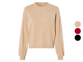 esmara® Damen Strickpullover, mit aufgesetzten Silberperlen