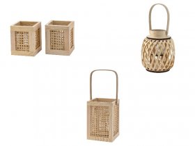 LIVARNO home Windlichter-Set / Laterne, aus Holz und Bambus