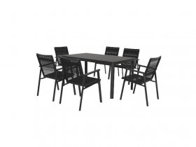LIVARNO home Alu-Rope-Set »Miami«, 7-teilig - Standardtisch & 6 Stapelsesel, anthrazit