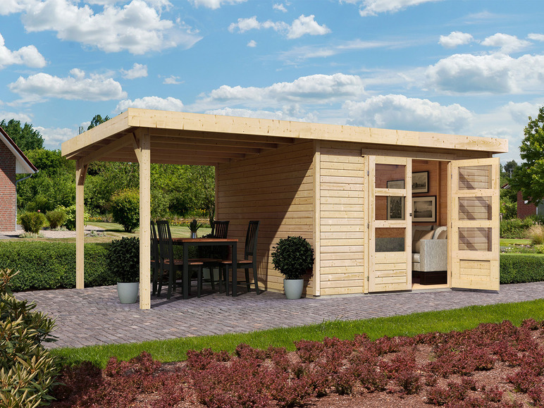 Karibu Karibu Gartenhaus »Trundholm 2«, Flachdach, inklusive Schleppdach und Doppelflügeltür