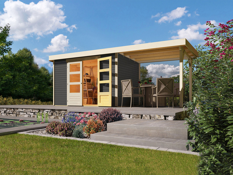 Karibu Karibu Gartenhaus »Trundholm 2«, Flachdach, inklusive Schleppdach und Doppelflügeltür
