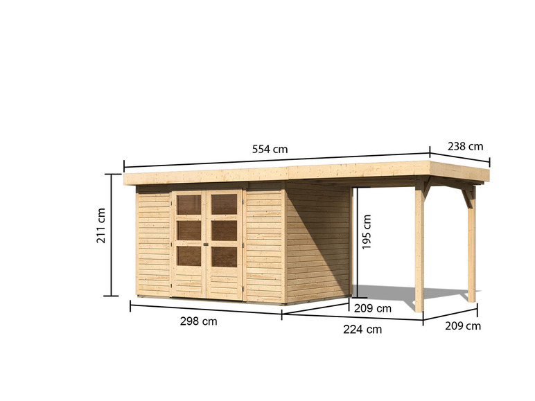 Karibu Karibu Gartenhaus »Trundholm 2«, Flachdach, inklusive Schleppdach und Doppelflügeltür