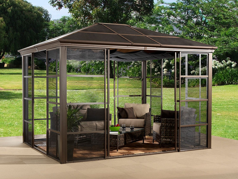 SOJAG Canada SOJAG Canada Pavillon »Castel«, aus Aluminium, inkl. Sonnensegel u. Insektenschutz, bronze