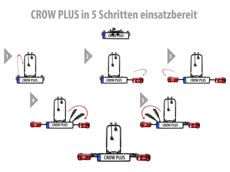 EUFAB EUFAB Heckträger »Crow Plus«, für 2 Räder, Abklappmechanismus, abschließbar, erweiterbar