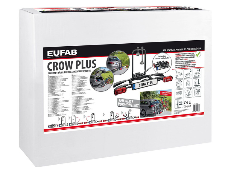 EUFAB EUFAB Heckträger »Crow Plus«, für 2 Räder, Abklappmechanismus, abschließbar, erweiterbar