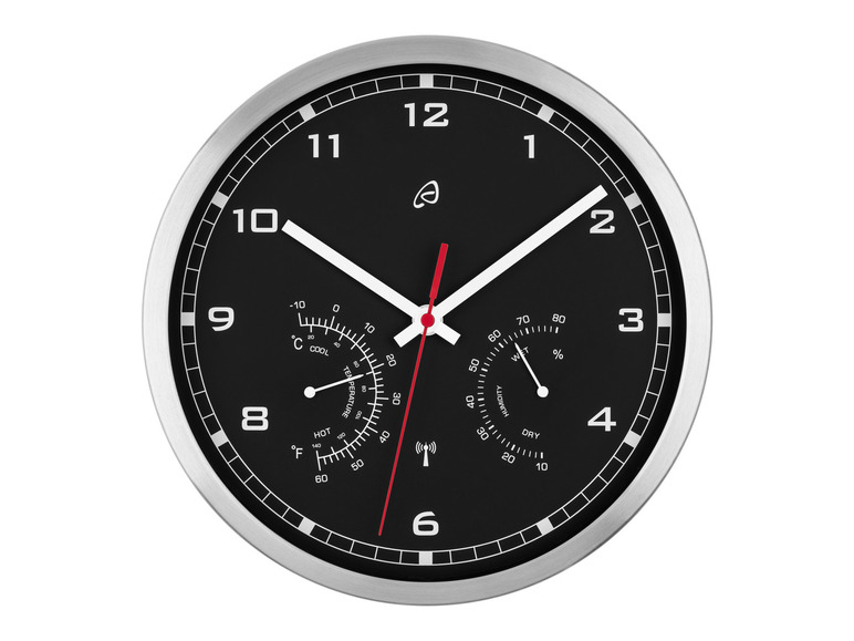 AURIOL® Aluminium Funkwanduhr mit Thermometer und Hygrometer