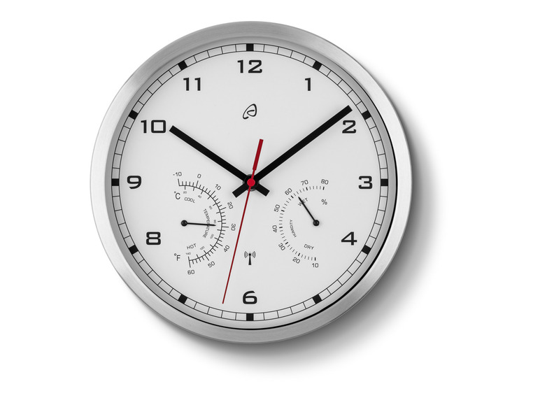 AURIOL® Aluminium Funkwanduhr mit Thermometer und Hygrometer