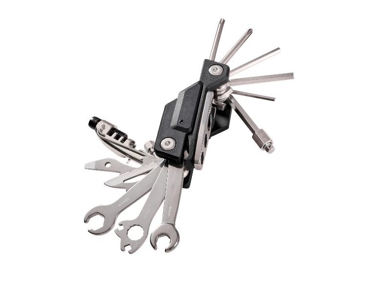 CRIVIT Fahrrad Multifunktionstool/Untersatteltasche mit Werkzeug/Minipumpe mit Manometer