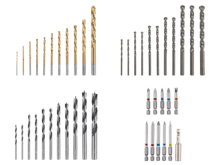 PARKSIDE® HSS-Bohrersatz / Stein-Bohrersatz / Holz-Bohrersatz / Bit-Set, 11-teilig