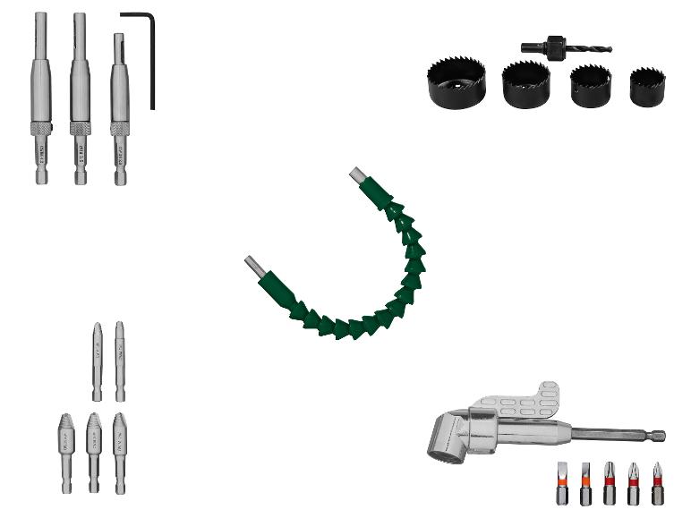 PARKSIDE® Scharnierlochbohrer / Lochsägen-Set / HSS-Schraubenausdreher / Winkel-Bithalter mit Bit-Set / Flexible Welle