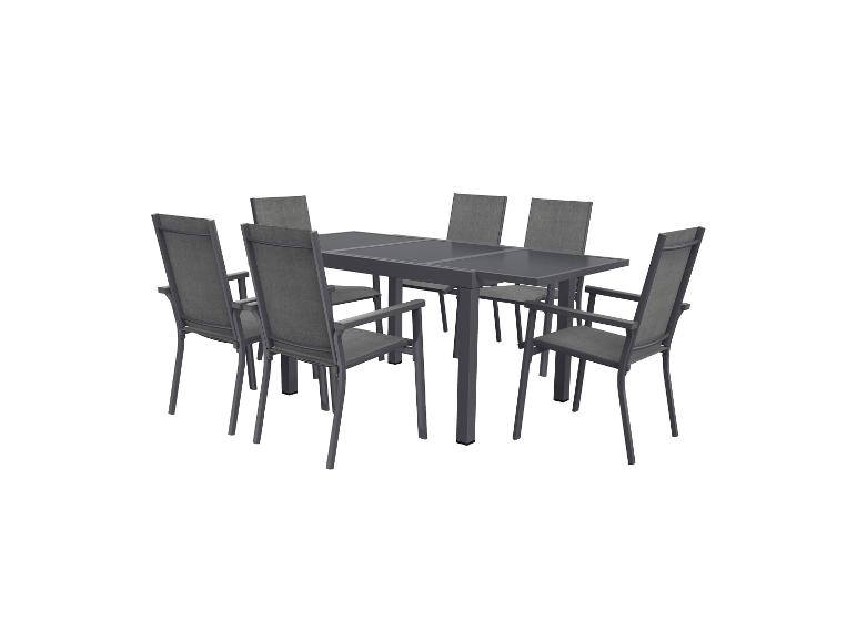 LIVARNO home Alu-Set »Houston«, 7-teilig - Ausziehtisch & 6 Stapelsessel, grau