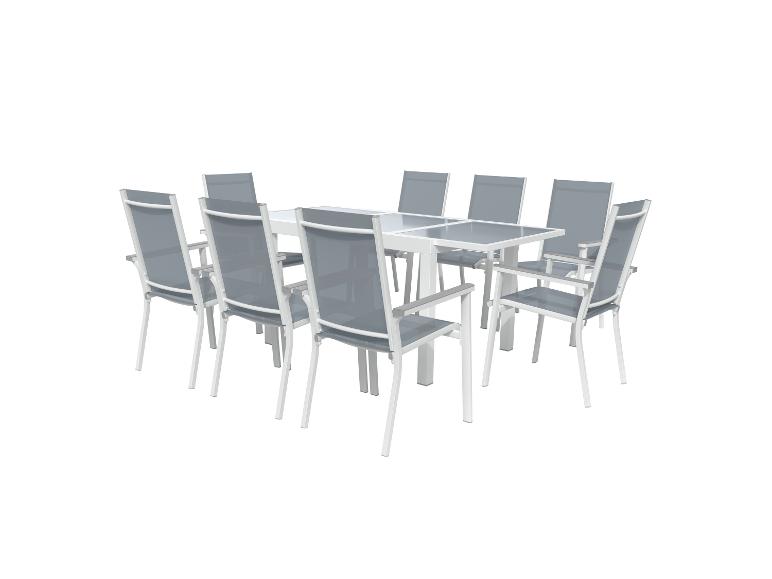 LIVARNO home Alu-Set »Houston«, 9-teilig - Ausziehtisch & 8 Stapelsessel, weiß/hellgrau
