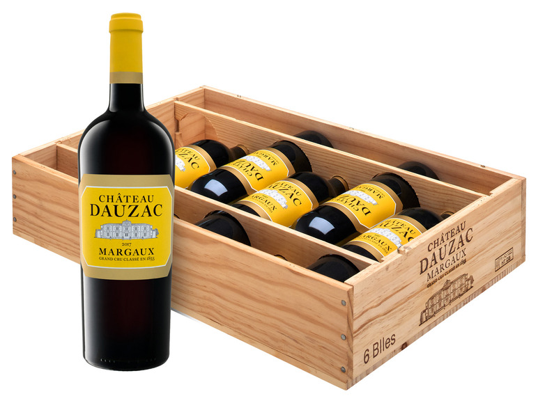 6 x 0,75-l-Flasche Château Dauzac Margaux 5er Grand Cru Classé AOC trocken, Rotwein 2017 - Original-Holzkiste