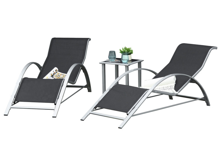 OUTSUNNY Gartenliegen, 3-teilig, mit Tisch, schwarz