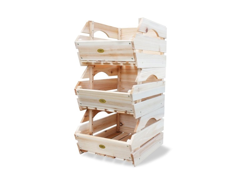 HABAU Holzkiste 3er-Set, 27x38x20 cm, naturbelassen, stapelbar, Kiefer Massivholz