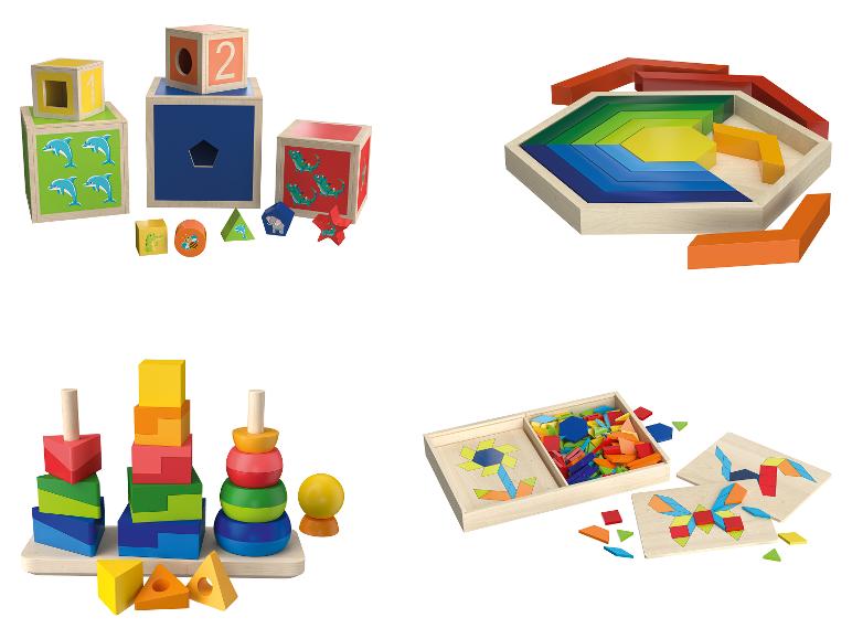 PLAYTIVE Regenbogen-Stapelwürfel / Regenbogen-Legespiel / Regenbogen-Stecktürme / Mosaik-Spiel