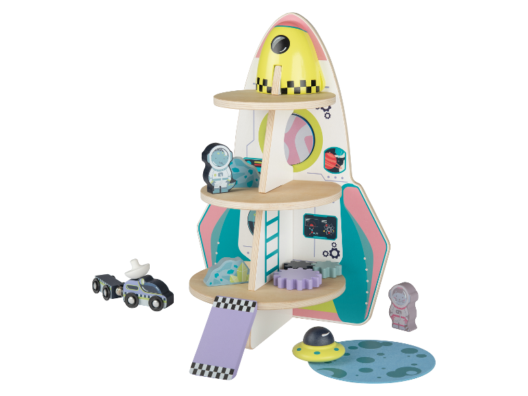 PLAYTIVE Holzrollenspielzeug Rakete, 10-teilig