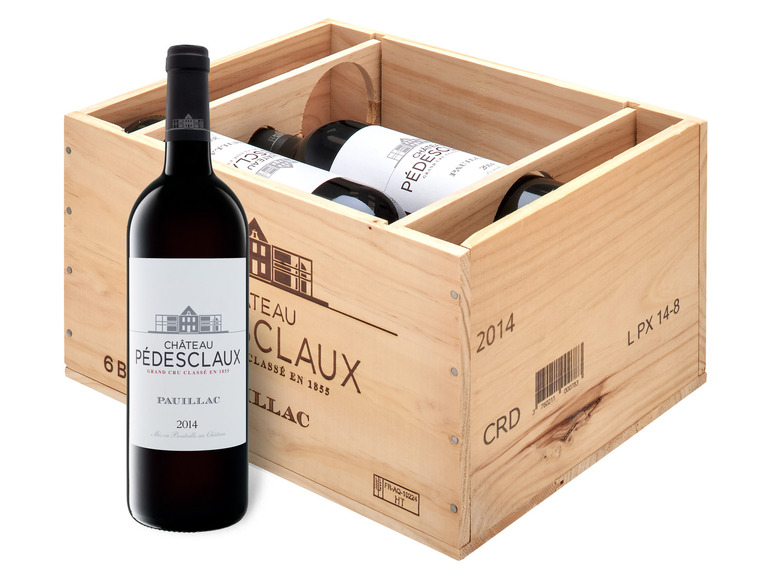 6 x 0,75-l-Flasche Château Pédesclaux Pauillac 5éme Grand Cru Classé AOC trocken, Rotwein 2017 - Original-Holzkiste