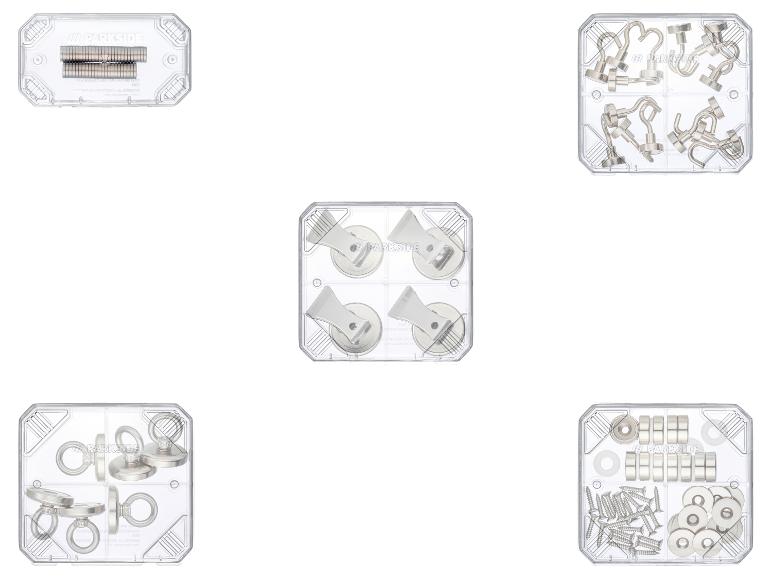 PARKSIDE® Neodym-Magnete / Magnethalter mit Clip / Magnethaken / Ösenmagnete / Senkkopf-Topfmagnet-Set