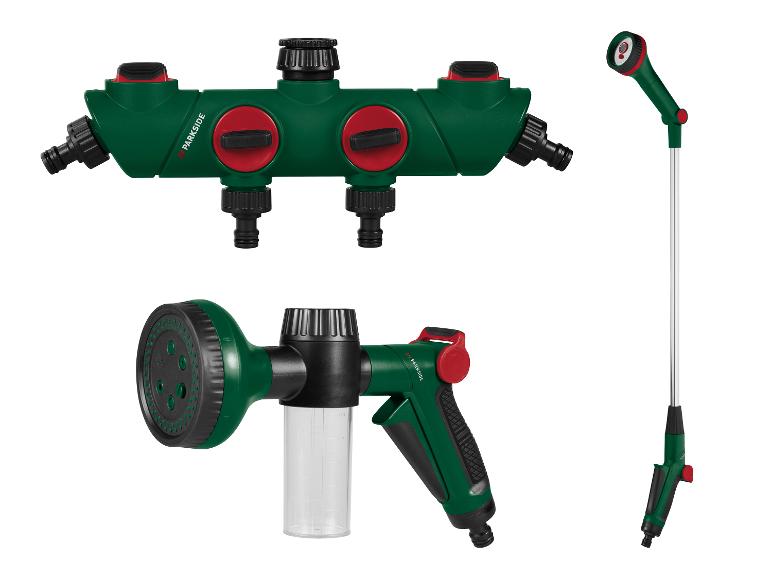 PARKSIDE® 4-Wege-Verteiler / Dünger-Gartenbrause mit Schaumbehälter / Blumenampel-Gießstab